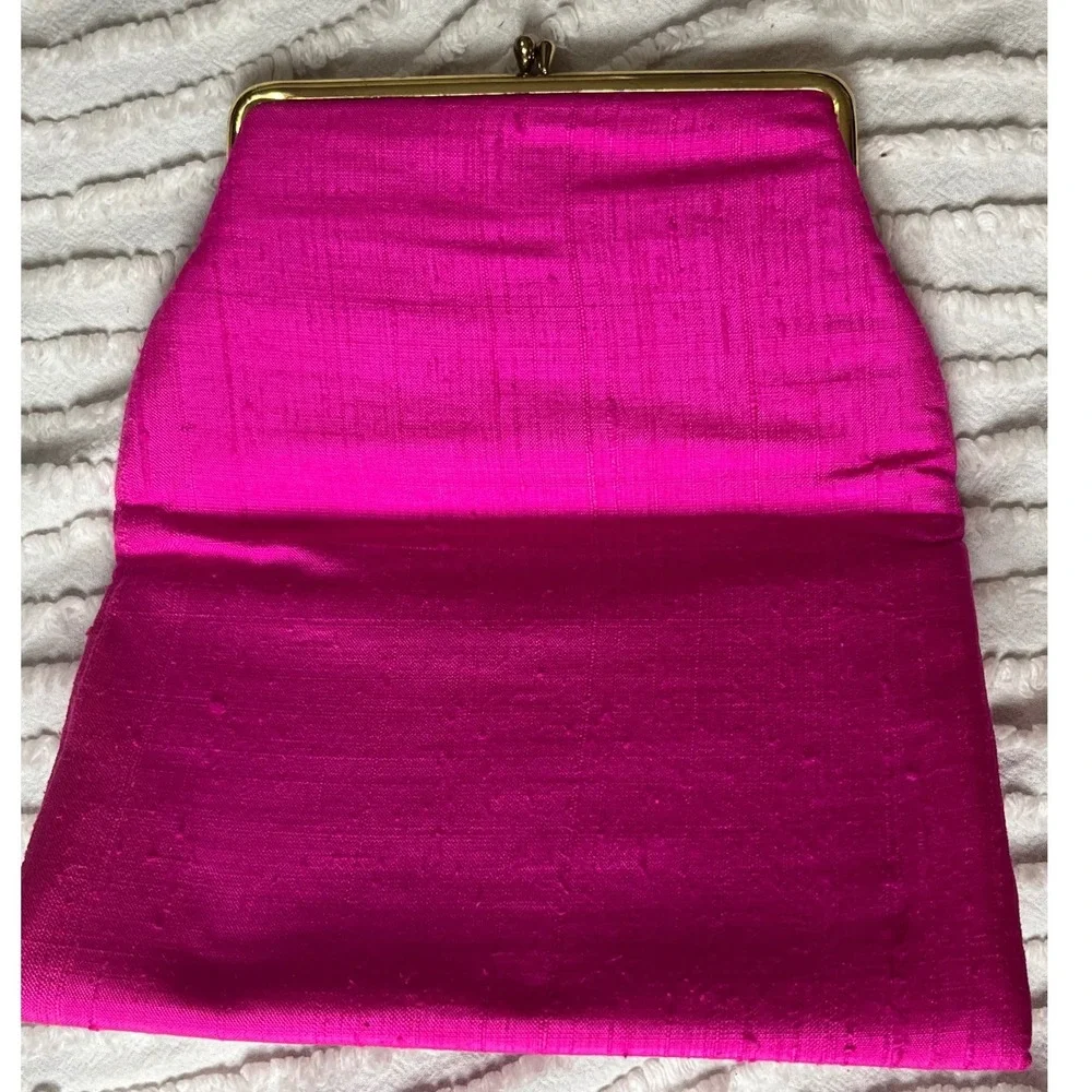 Vtg Audrey Talbott California Hot Pink Silk Clutch Kisslock Mid-Century handbag
